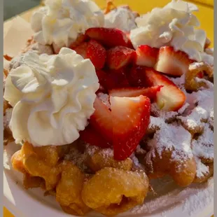 It's classic strawberry funnel cake