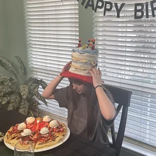 Birthday girl &amp; her Nutella/strawberry crepe cake