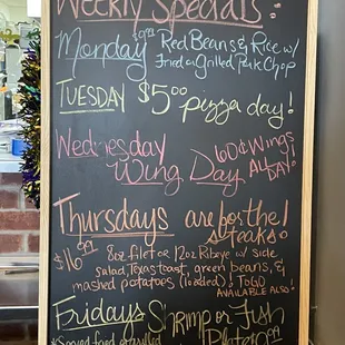 Menu of daily specials