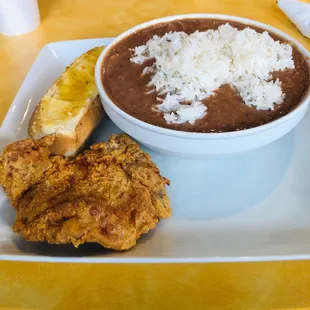 As good as a bowl of red beans and rice gets with a fried pork chop