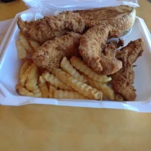 The Usual. 5 strips, fries, slaw, Texas toast, sauce.