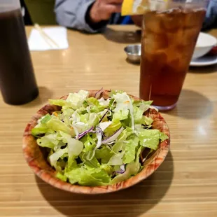 Dinner@Utage Restaurant; 10/11/2024.On Da Weekends they open a lil later,@8:45 pm.My Iced Tea &amp; tossed Salad,since I ordered A Complete Meal