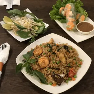 Our basil Combo Fried rice &amp; Shrimp Spring roll.