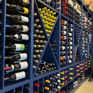 a wall of wine bottles