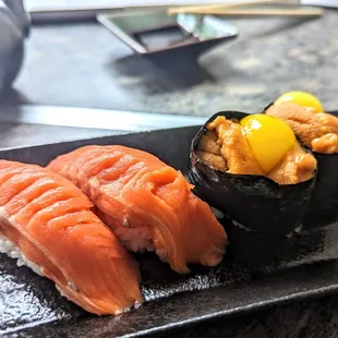 Sea urchin maki with quail egg