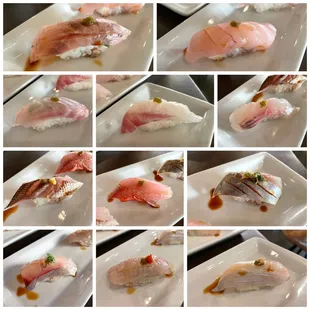 a variety of sushi dishes