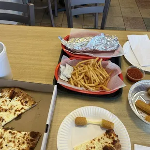 Pizza, fries and mozz sticks