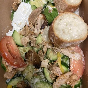 Grilled chicken salad with tomatoes  it is so very good. Thank you.