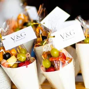 a variety of fruit in cones