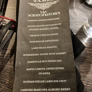 Chef's Table modified non-seafood menu