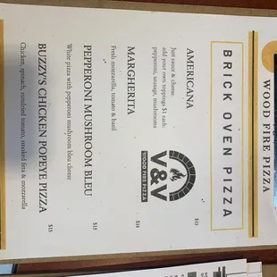 Sept 18, 2024 pizza menu