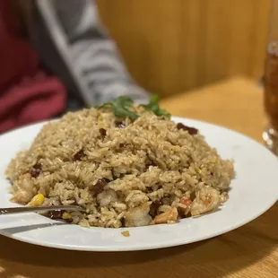 a plate of rice and vegetables