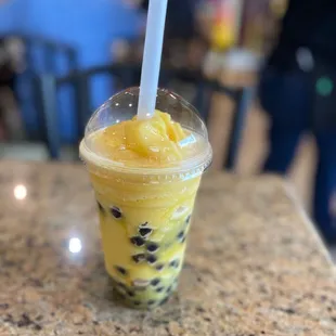 Passion fruit smoothie with boba