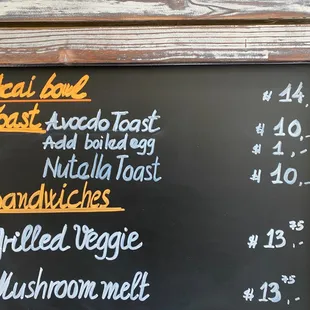 a menu on a blackboard