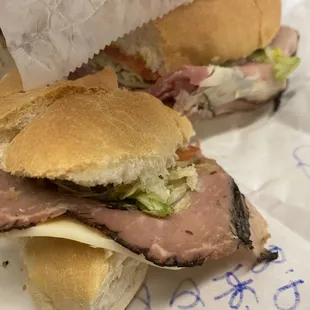 My creation, Roast beef, salami &amp; provolone on a hard roll, LTO, banana peppers &amp; sub sauce