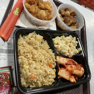 2 protein lunch plate with rice and two sides $11.99