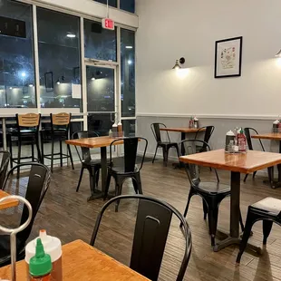 tables and chairs in a restaurant
