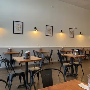 tables and chairs in a restaurant