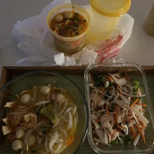 Special Combination Udon Noodle Soup Lotus Stem Salad with Shrimp and Pork