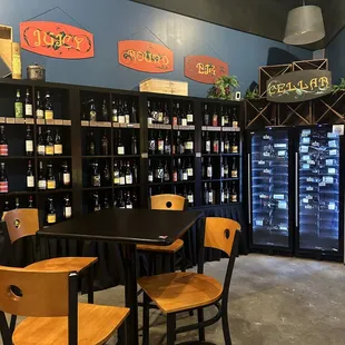 bottles of wine on shelves
