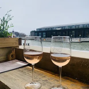 Waterside rosé on the first warm spring day.