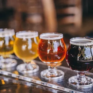 a row of beer glasses