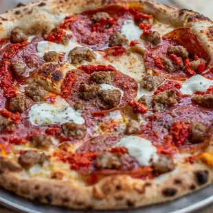 Meet the Piccante Pizza--where bold flavors meet a spicy kick!  Made with V Signature San Marzano tomato sauce, mozzarella, soppressata, It