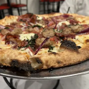 Carnivore pizza, little too burnt on bottom