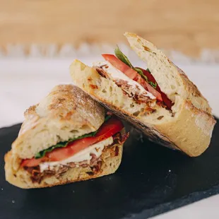 a sandwich cut in half