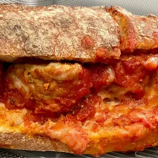 OMG that was a monstrous meatball sub@ #VPizza. Definitely plentiful for 3-4. The bread was soft, just too thick for our liking.