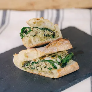 The chicken pesto sandwich. Served warm on a toasted baguette.