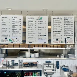 Ordering counter, menu boards and kitchen