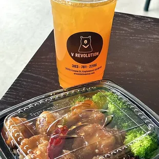 Orange Chicken Bowl and Passionfruit Green Tea