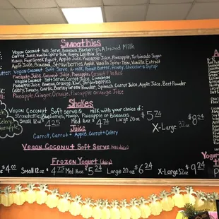 Smoothie and juice menu