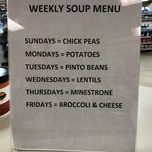 Soup menu
