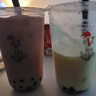 My daughter&apos;s Strawberry Milk Tea and my Pineapple Smoothie!