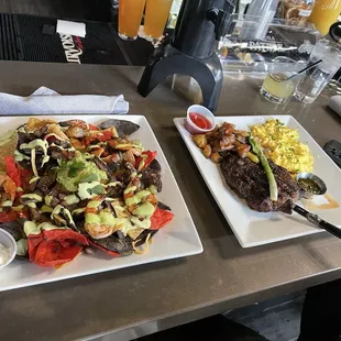 Breakfast Nachos &amp; Steak and eggs