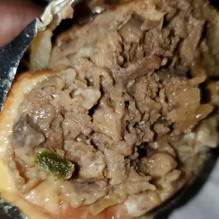 the inside of a burger