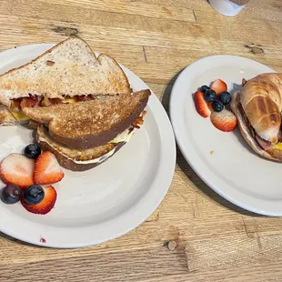 Bacon, egg, cheese sandwich and ham, egg, cheese croissant