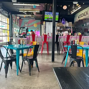 tables and chairs in a restaurant