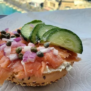 This is my half of the salmon bagel.... the other ones not pictured because my significant other ate it already.