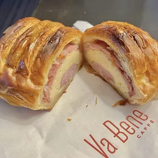 Ham &amp; Cheese Croissant | Extra crispy on the top. Layers of ham and thicc slices of cheese inside. This was more than filling.