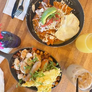 Breakfast skillet and chilaquiles