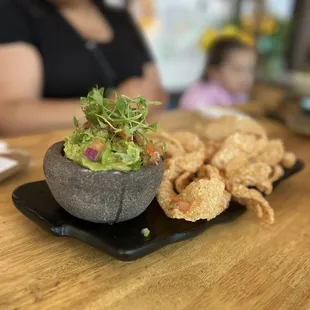 Chicharron and guacamole
