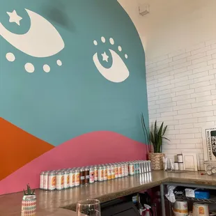 Super cute mural behind the bar