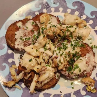 Fried green tomatoes with crab.