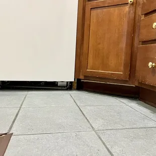 Damage/ missing parts under the dishwasher and cabinets.