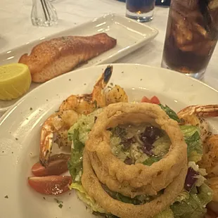 Chopped salad with shrimp and salmon