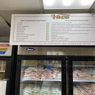 Frozen Foods Menu/Pricing.