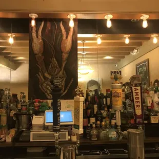 Cool artwork behind the bar.